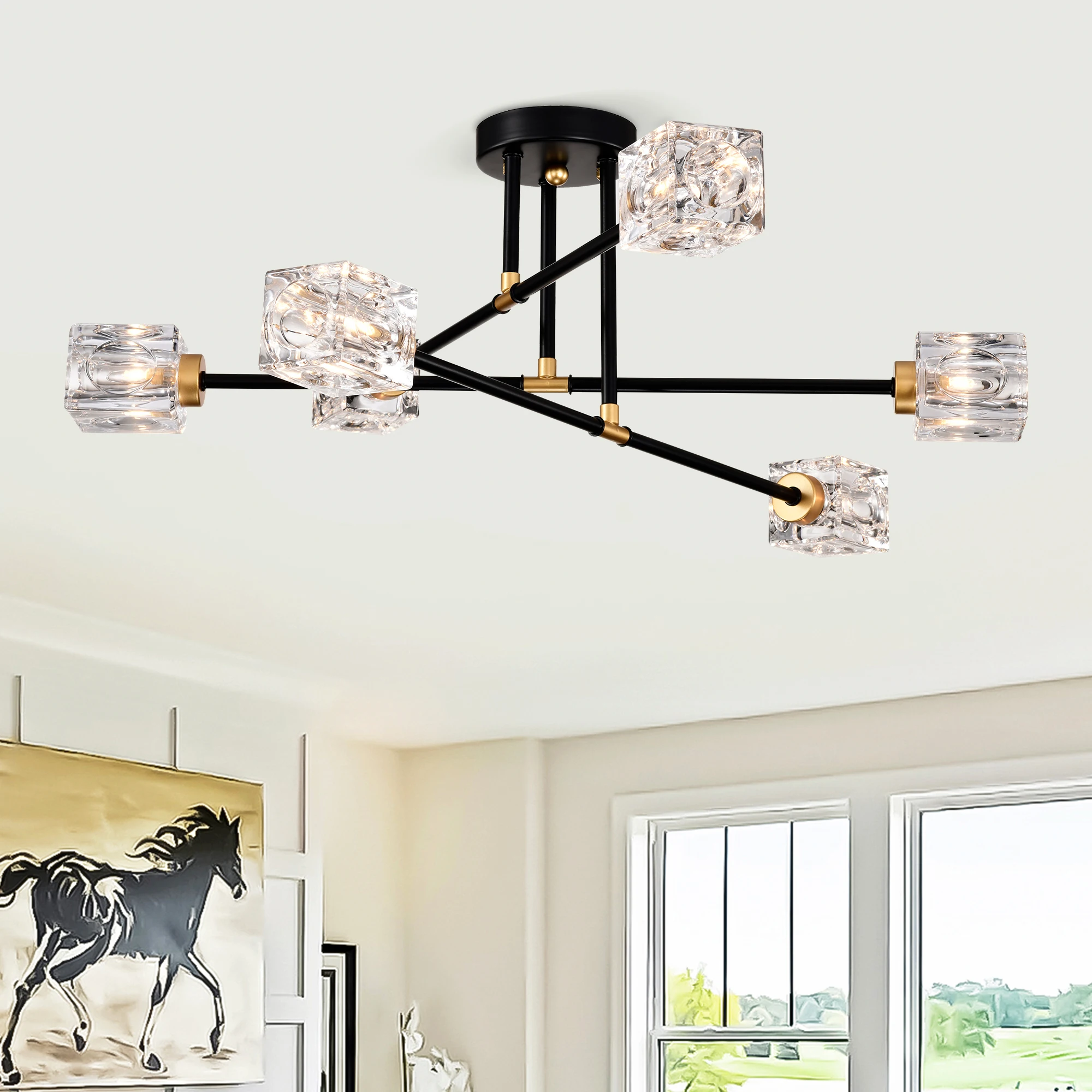 

Modern Ceiling Lamp with Light Fixture (6*G9 Bulbs Included),Modern Semi Flush Mount Light Fixture Crystal Chandelier for Dining