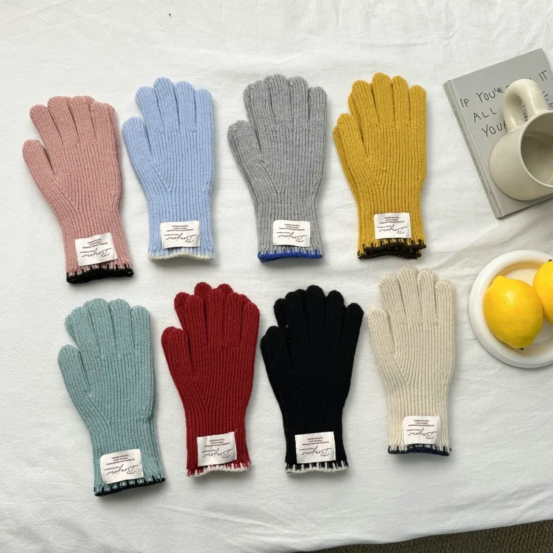 Korean Style Ins Cloth Label Knitted Gloves Female Autumn Winter Students Riding Warm Hand Guard Long Five-Finger Touch Screen