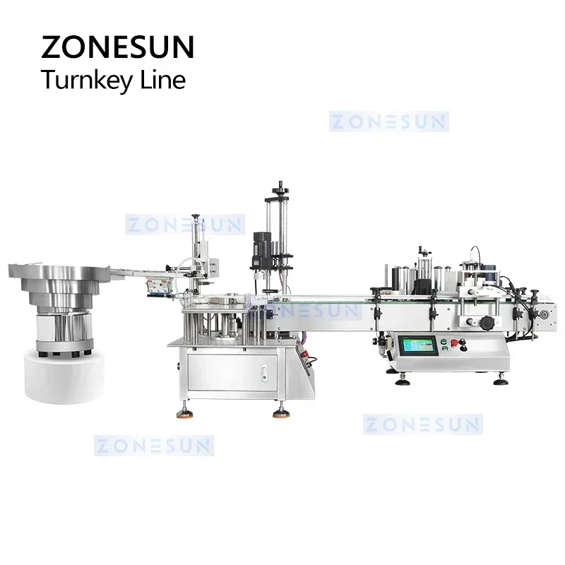 ZONESUN خط إنتاج سطح المكتب التلقائي 10-100 مللي زجاجات ملء السد آلة وضع العلامات ZS-AFCL2