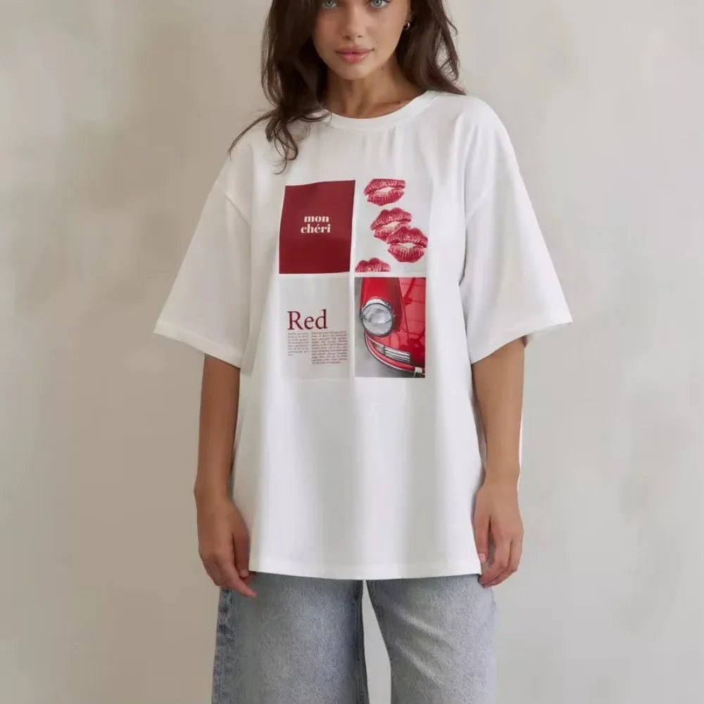 

European and American Hot Girls American Design and Print Chic Short-sleeved High Street Retro Ins T-shirt for Women