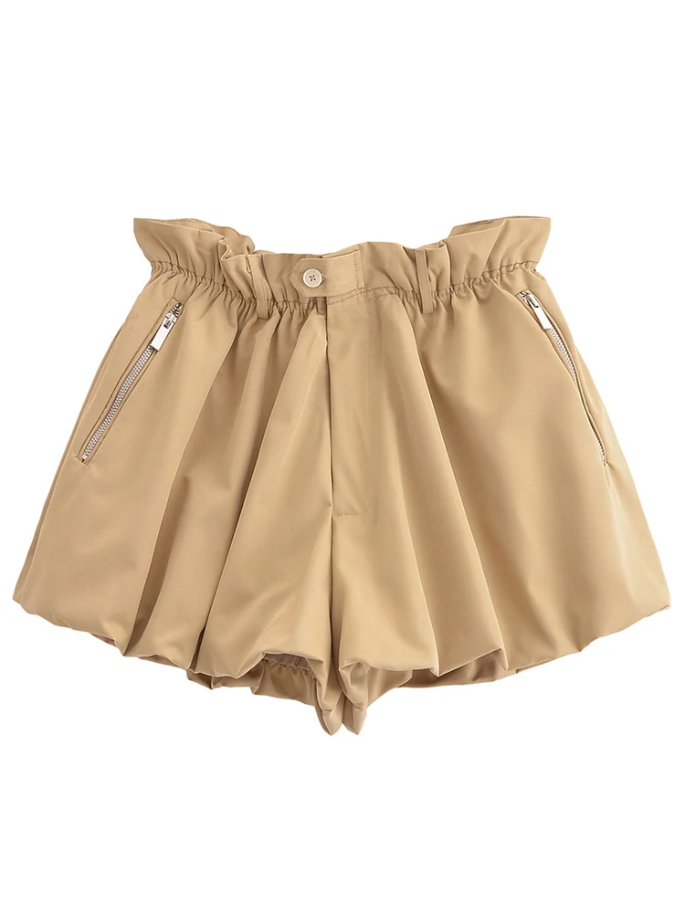 TFMLN-pantalones cortos con forma de capullo de flor para mujer, Shorts mullidos de cintura alta, informales, de Color sólido, nueva moda para primavera y verano