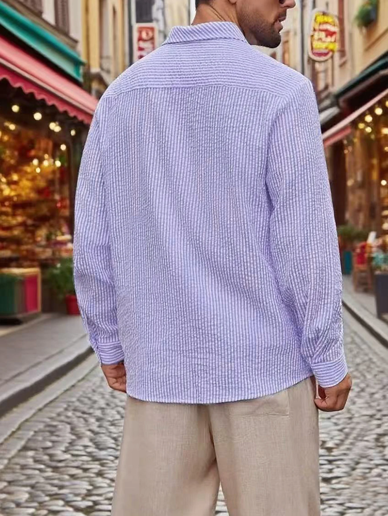 Herren Langarm-Streifenhemd mit Lockerem Schnitt Stilvolle Bequeme Freizeitkleidung für Alle Jahreszeiten Ideal für Outdoor-Aktivitäten – Detail 21