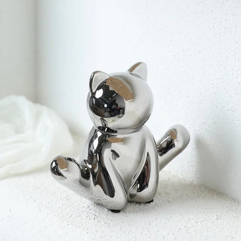 Cute Silver Kitten Statue | Couple Pendulum/Birthday Gift/ins Wind Soft Decoration Artifact