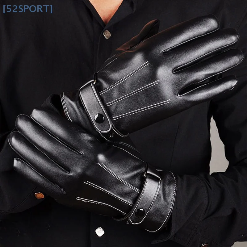 1 Pair Winter Cycling Gloves Women Men PU Leather Warm Gloves Outdoor Motorcycle Waterproof Touch Screen Gloves