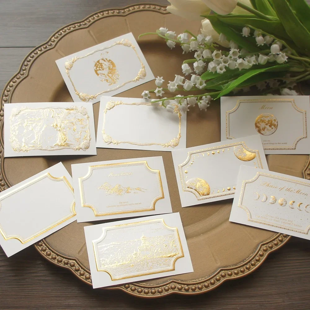 15pcs Gold Lily of The Valley Moon Butterfly Design Gift Wedding Birthday Greeting Gift Card Party Invitation Scrapbooking Use