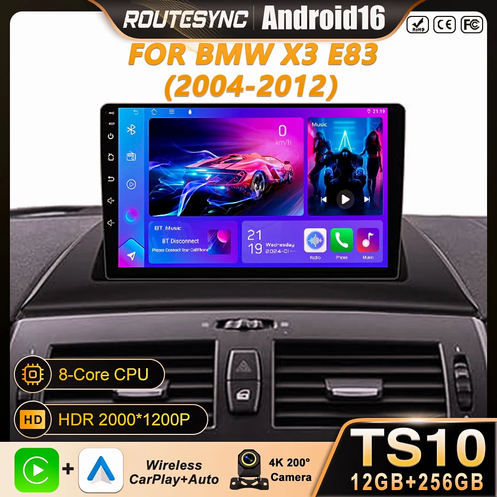

Автомагнитола Android 16 Carplay Auto для BMW X3 E83 2004-2012 с GPS, мультимедиа, камерой 360, навигацией, видео и голосовым управлением AI