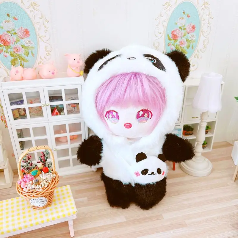 

20 см Kawaii Panda пальто плюшевая кукла одежда милый мультфильм мягкая пушистая сумка с пандой идол кукла одежда аксессуары игрушки для девочек подарки