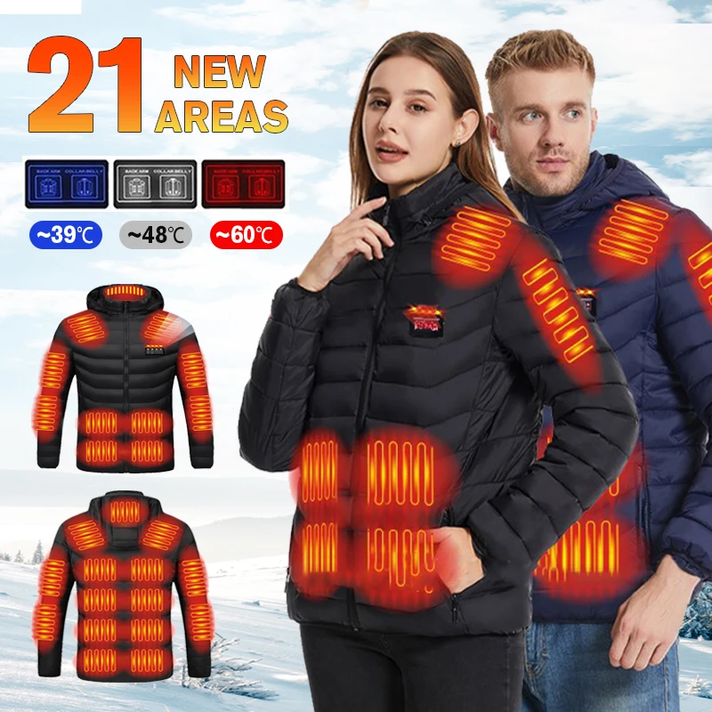 21 aree giacca riscaldata gilet caldo da donna giacca riscaldante da uomo USB giacche riscaldate invernali impermeabili cappotto da sci riscaldato