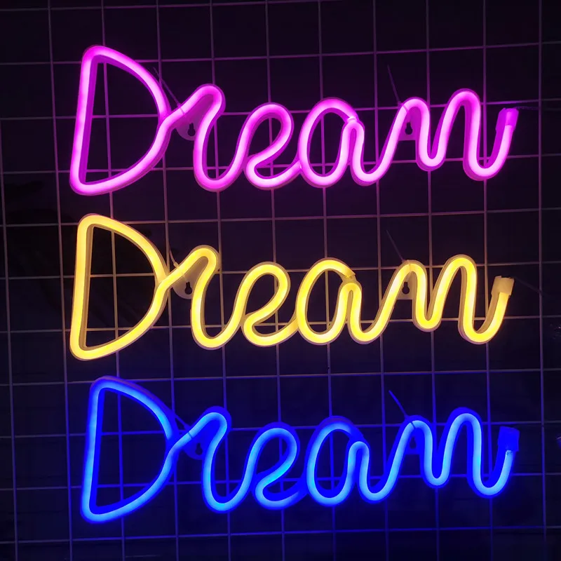 LED Dream Letter Neon Signs Lights For Bedroom Wall Hanging Night Lamp Atmosphere Birthday Gifts Christmas Party Home Room Decor