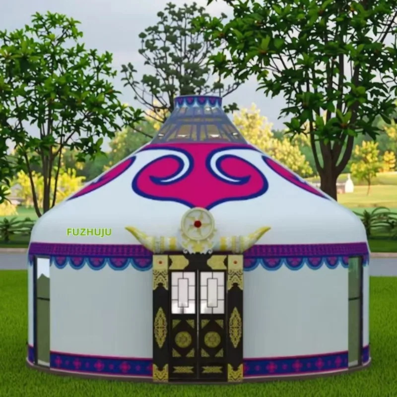 YTYIN Large Outdoor Mongolian Yurt Tent Double Layer Four-season Luxury Waterproof Thickened Oxford Canvas Warm Windproof Rainpr