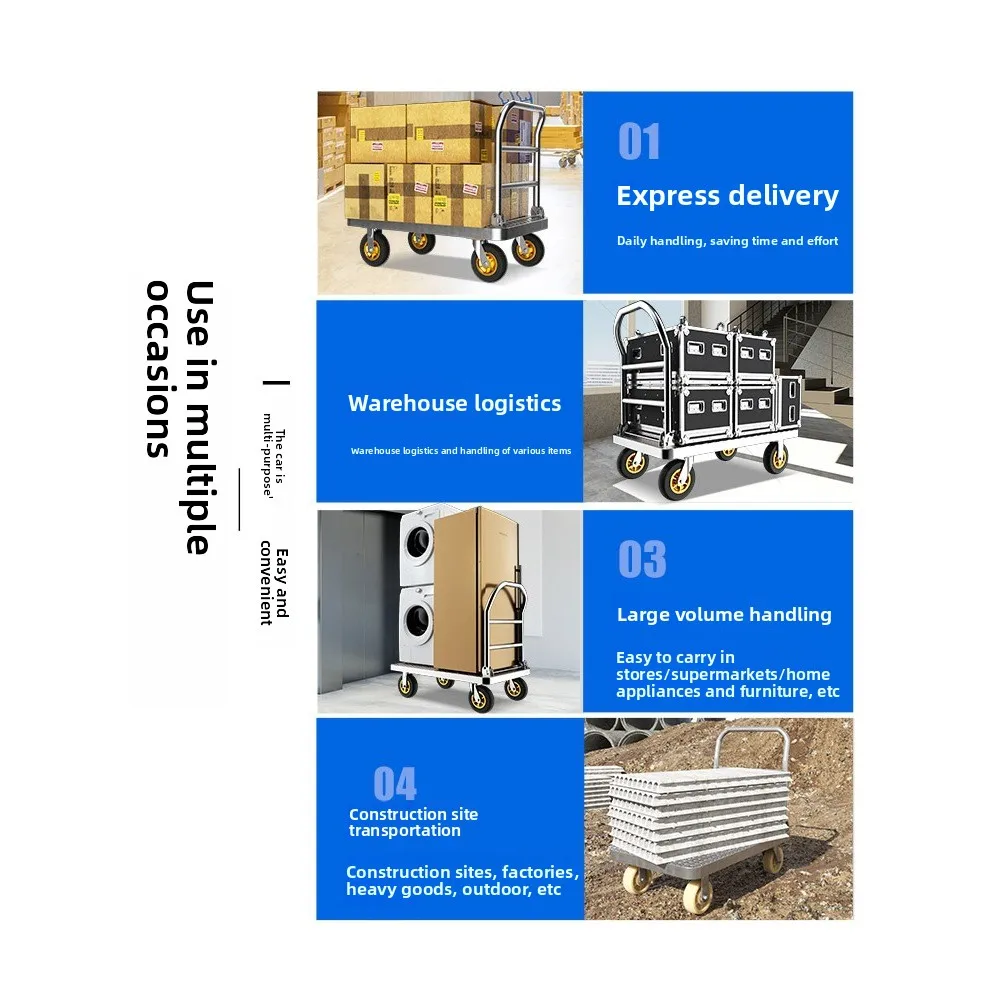 Camión plano de placa de acero, carrito plegable, carrito de tracción