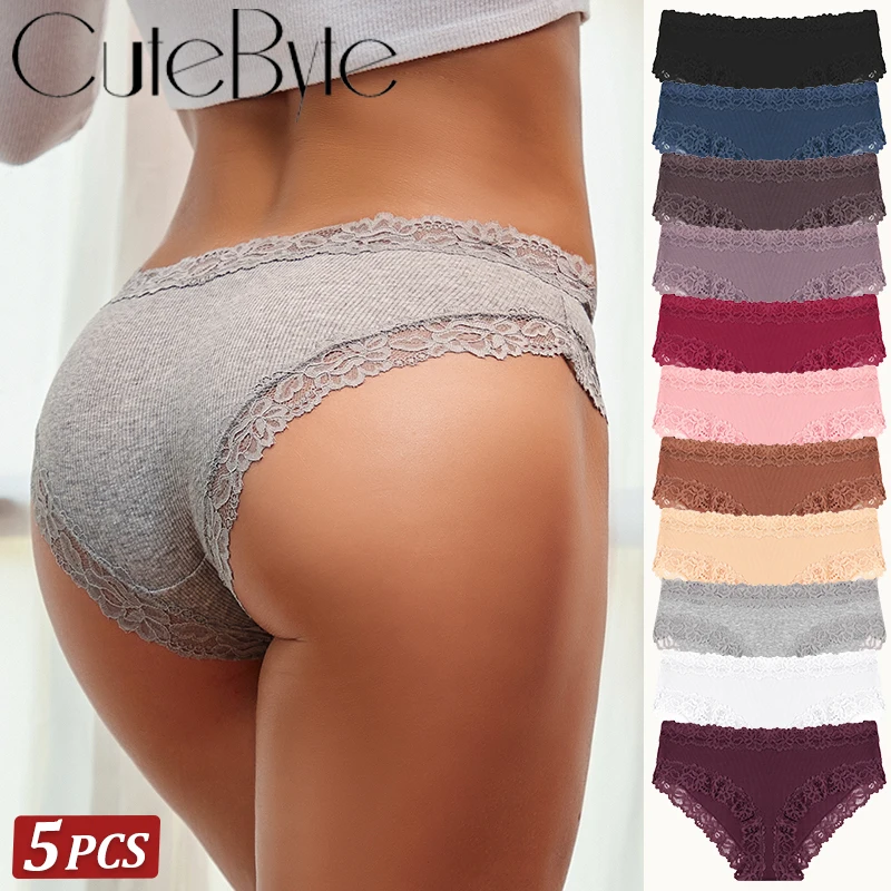 

5 шт./компл. женские хлопковые трусики, сексуальные кружевные трусы с низкой талией, эластичное удобное женское нижнее белье, мягкое дышащее интимное белье