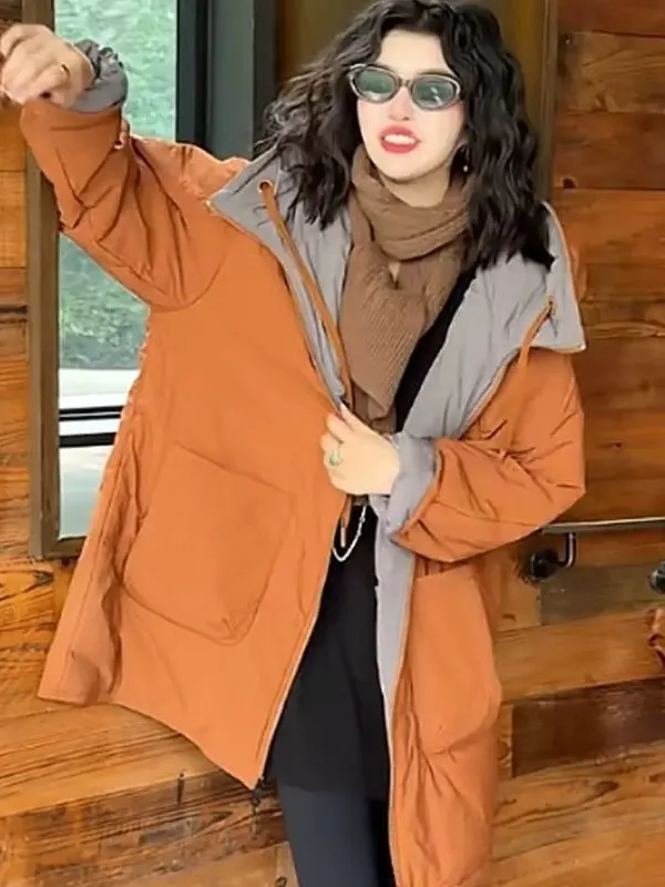 

Two-Way Wear Mid-Length down Cotton Jaet Women's Winter Faion Warm Casual Hooded Coat Internet Famous Outerwear