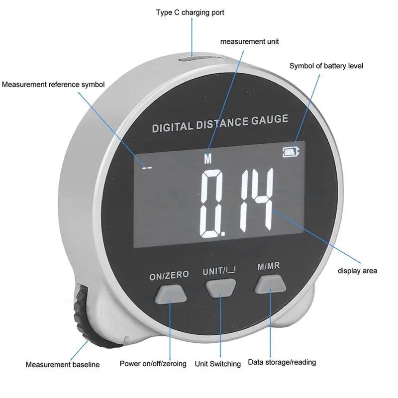 A27F-2X Digital Tape Measure, 656 Ft High Accuracy Electronic Rolling Ruler With LCD Display, Electronic Ruler Measuring Tool