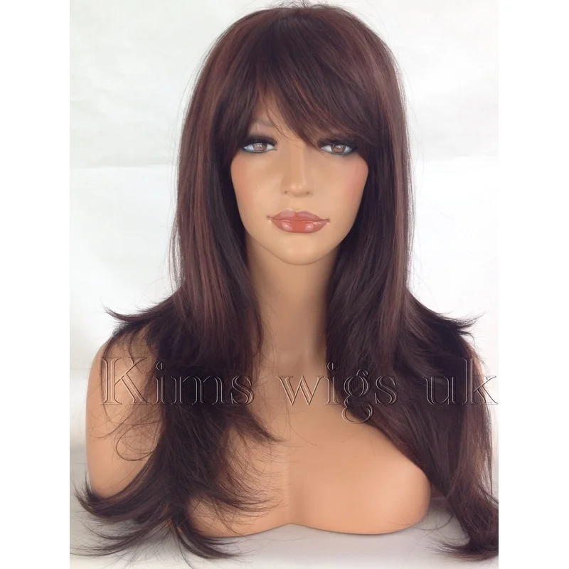 FULL WOMENS LADIES FASHION HAIR WIG TWO TONE DARK RED LONG HEAT RESIST UK