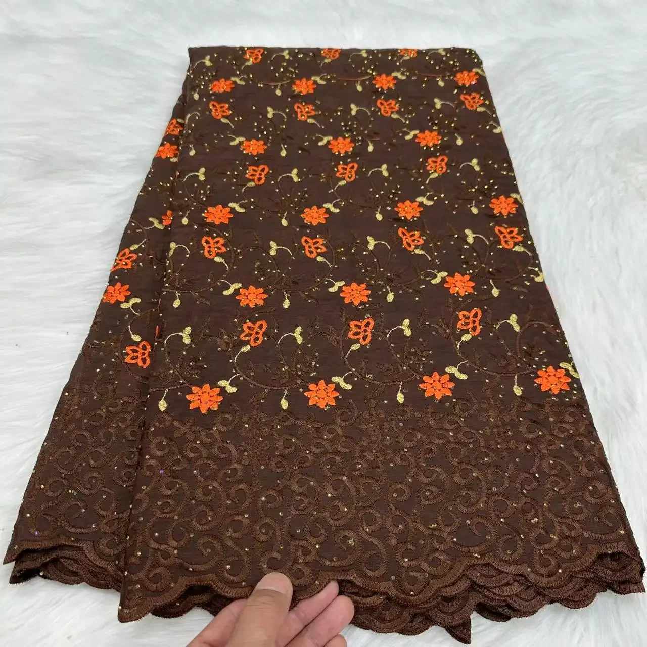 Latest Brown African Autriche Brode Lace Fabric With Stones 2024 High Quality Cotton Nigerian Swiss Voile Lace Fabric KYC2421