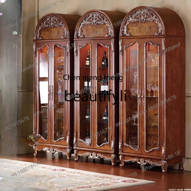 

Solid wood two-door glass wine cabinet wall locker household storage jewelry display cabinet H