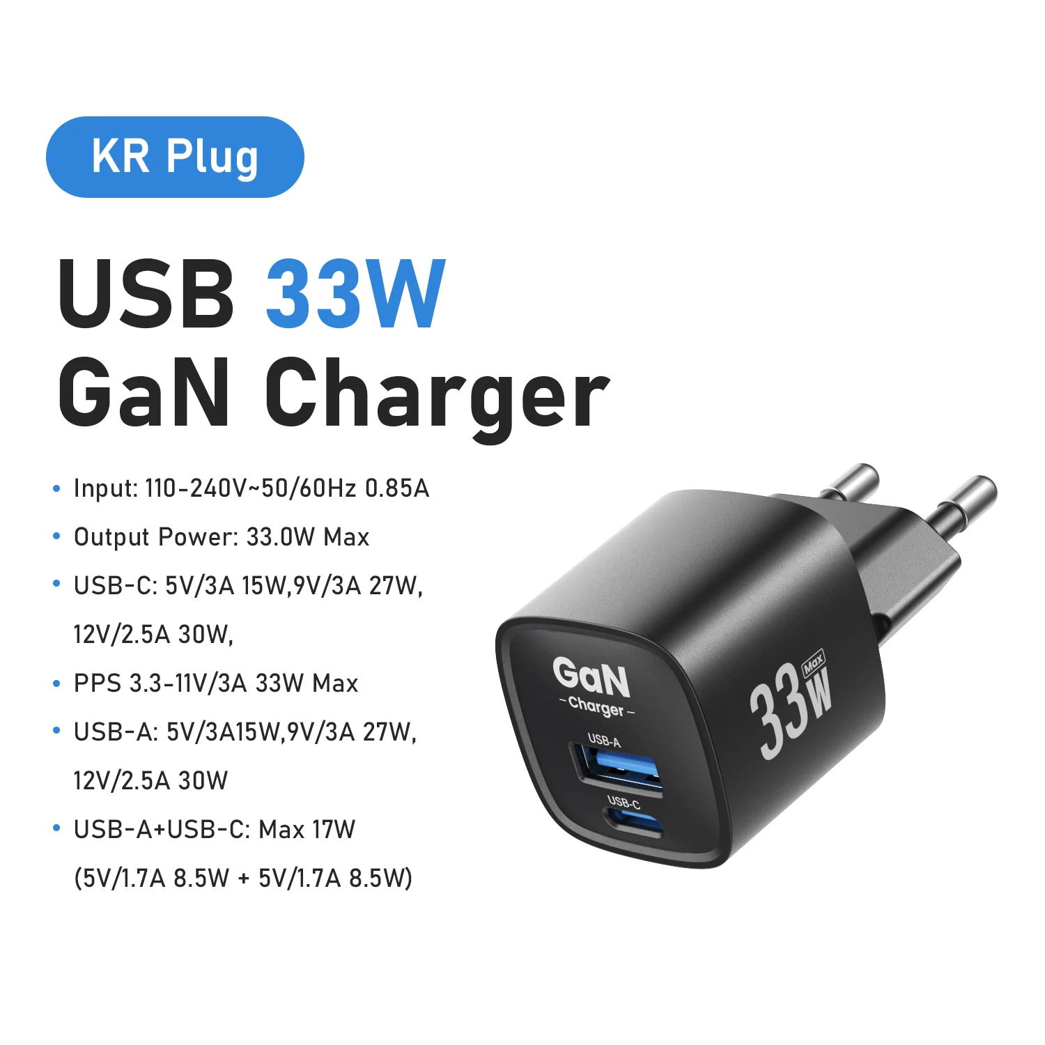 33W GaN USB-C Ladegerät, tragbar, Dual-Ports, PD PPS, schnelles Laden für iPhone 17 16 15 14 Pro Max, iPad, Samsung S23 Ultra, Xiaomi