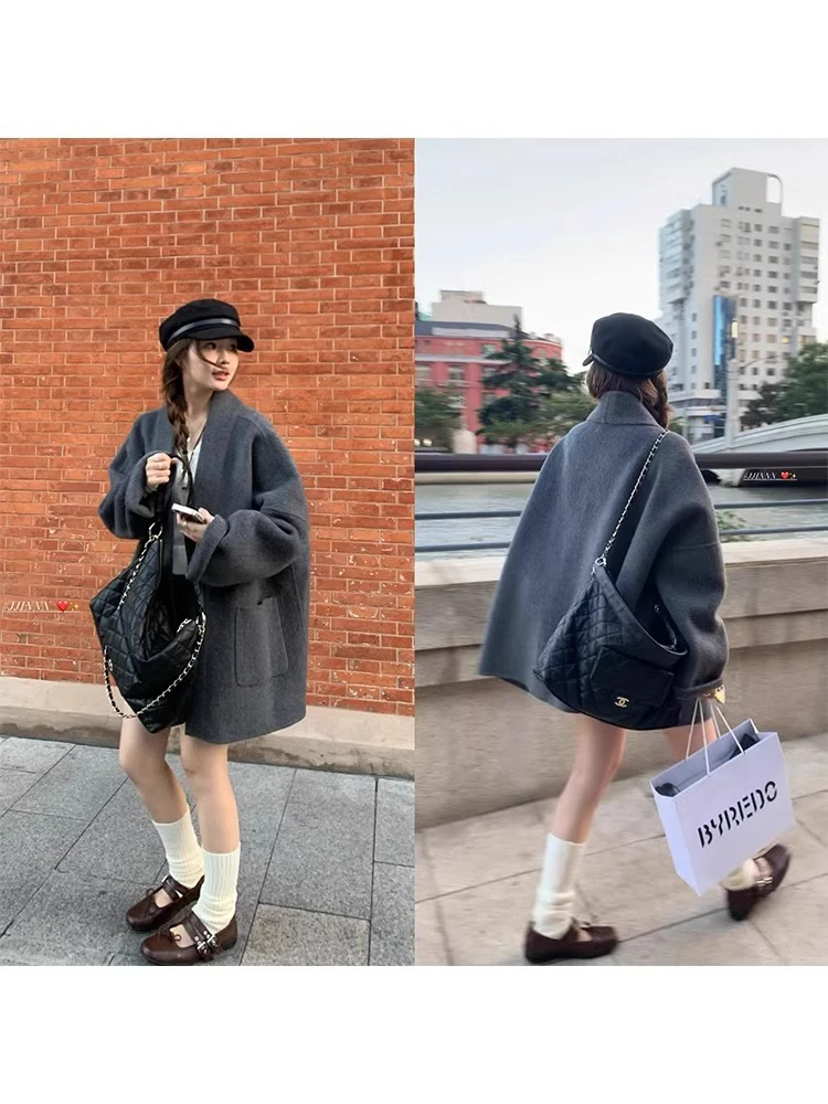 Silhouette Slack Feeling Lady Short Woolen Jackets 2024 Autumn And Winter Double-Sided Loose Women's Wool Cape Coats