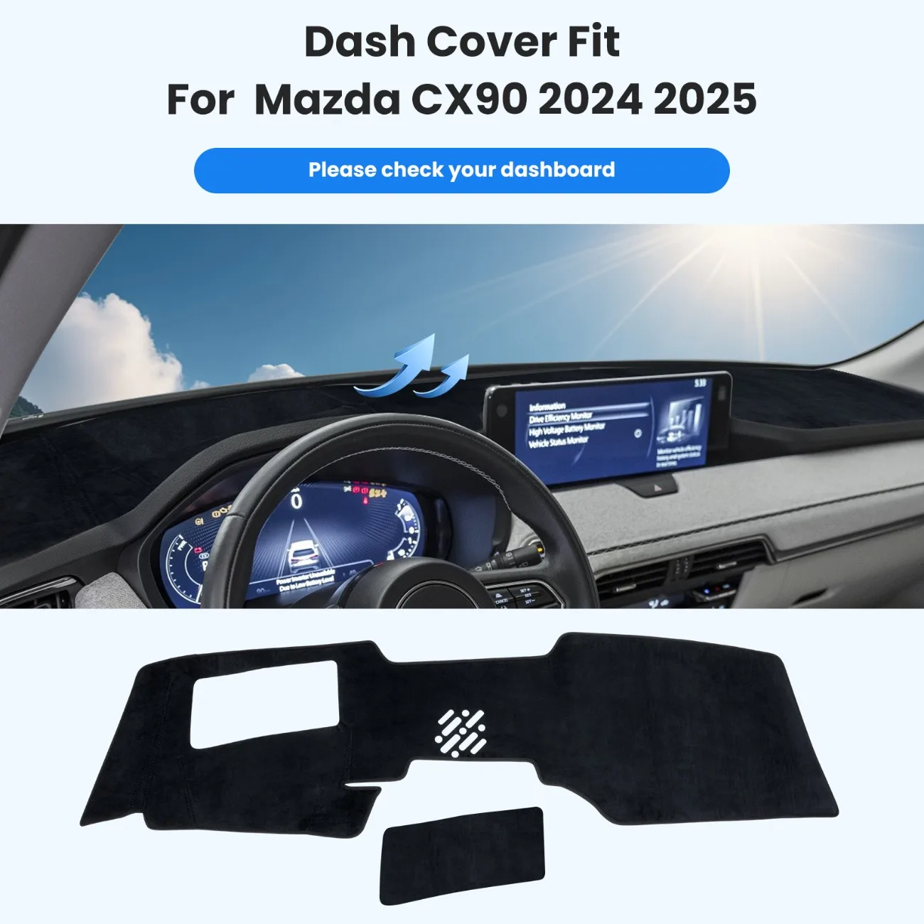 

Коврик-накладка на приборную панель для Mazda CX-90 CX90 2024 2025 2026: Аксессуары, защита от солнца и УФ-излучения, для интерьера