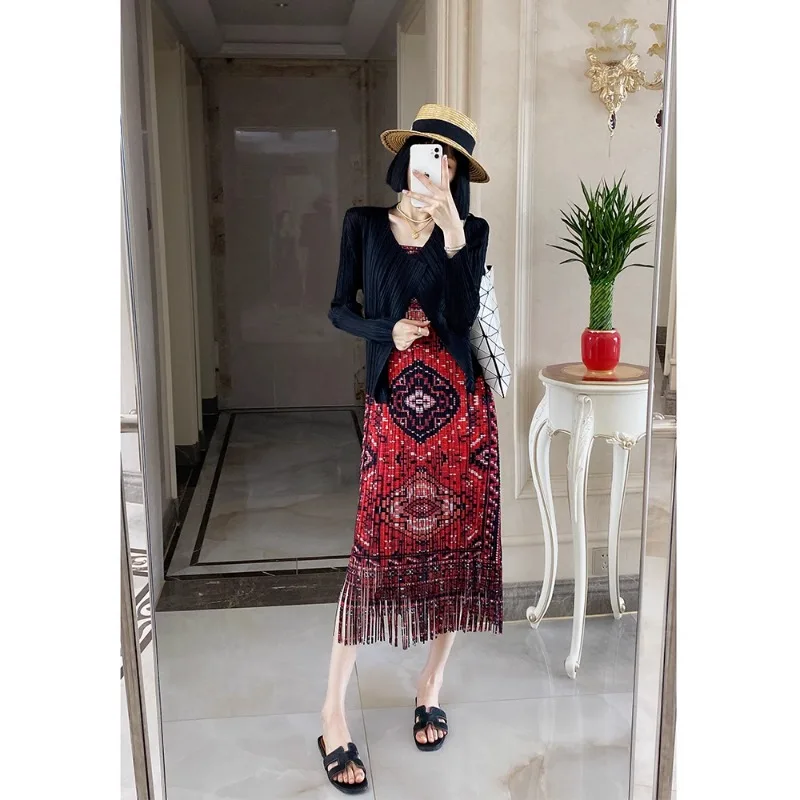 SMVP 여성 우아한 드레스 스퀘어 넥 민소매 빈티지 인쇄 술 디자인 느슨한 대형 캐주얼 드레스 2025 여름 새로운