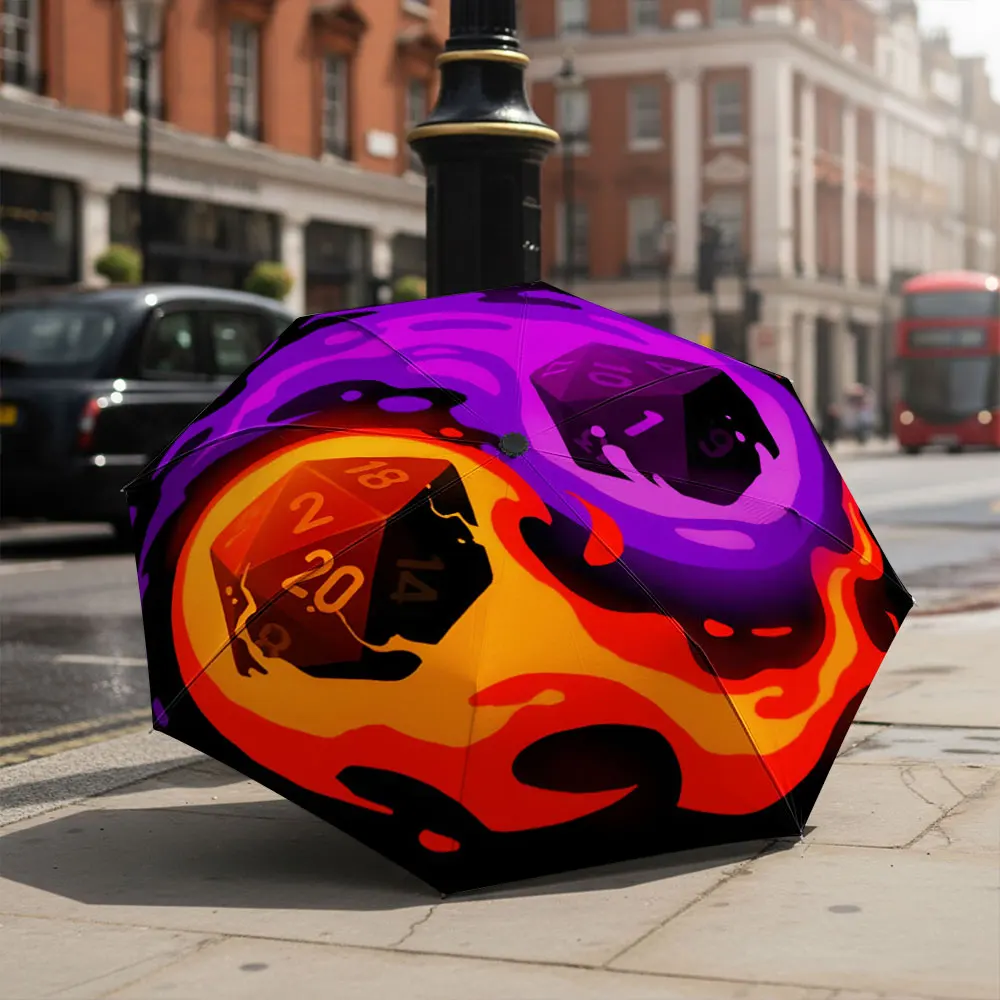 1P C Vibrant Dice-Themed Umbrella with Bold Colors Print 8 Iron Ribs Folding Umbrella Auto-Open Fashion Sunshade