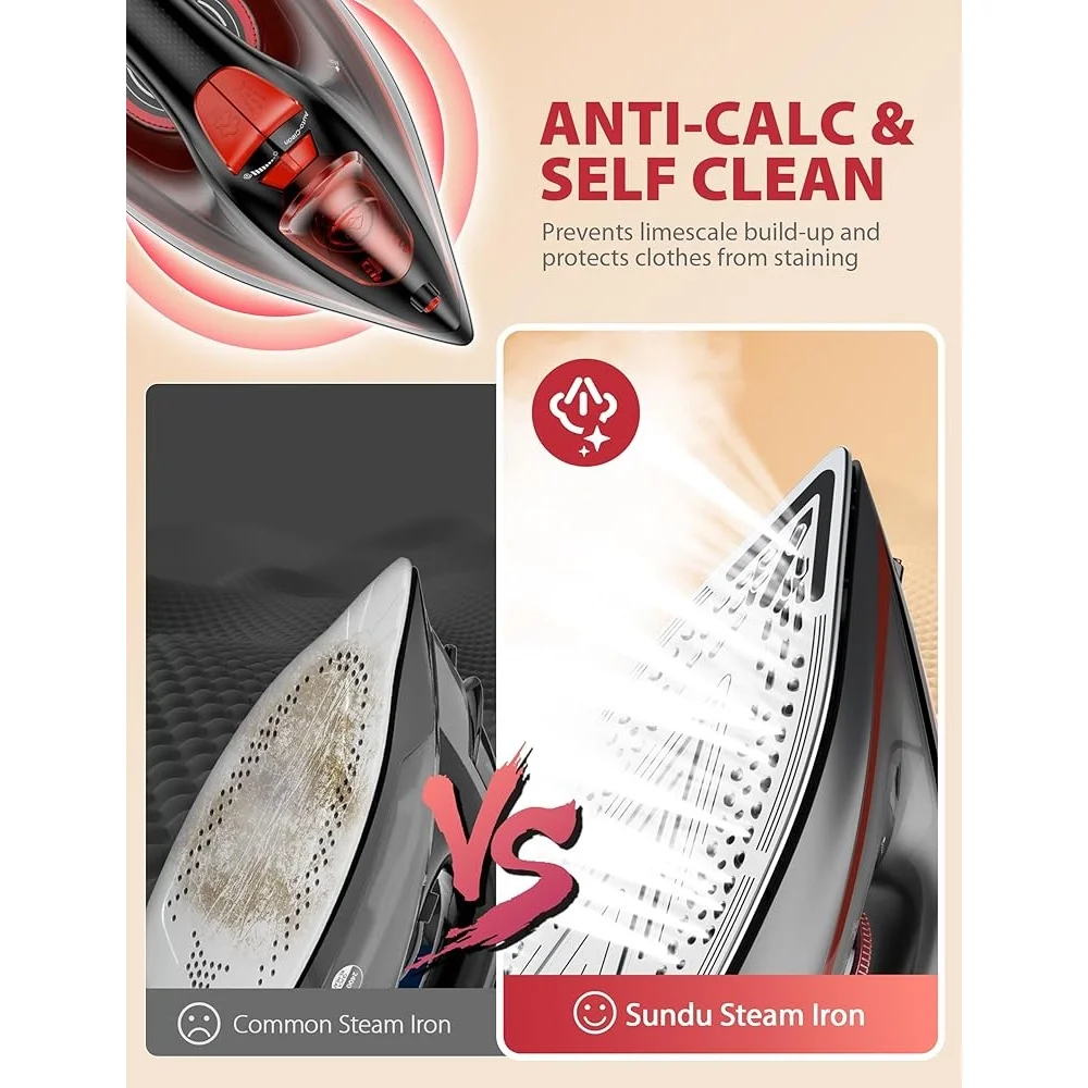 Plancha de vapor de calentamiento rápido con suela de cerámica, autolimpieza, apagado automático, tanque de agua grande de 1500W, termostato de precisión, vapor de 11,84oz