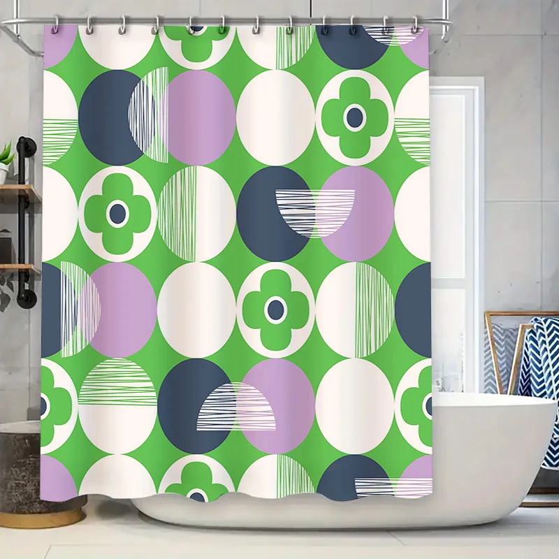 

Красочный ретро геометрический узор, водонепроницаемая занавеска для душа, декор для ванной комнаты с крючками, современный дизайн для ванны, повышенное пространство