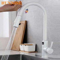 White Touch Digital Kitchen Faucet LED Screen Hot Cold Pull Out Kitchen Sink Mixer Tap Smart Sensitive Touch Kitchen Faucets