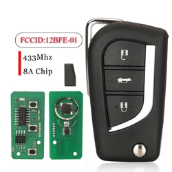 Jingyuqin 3 Buttons Folding Smart Remote Car Key Fob 12BFE-01 433MHz 8A Chip For Toyota RAV4 CAMRY Auris Yaris