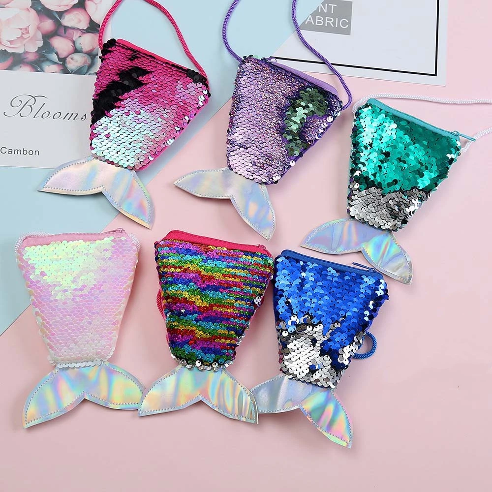Money Pouch Mermaid Tail Sequin Coin Purse Sundries Bag Fish Tail Girls Sequin Crossbody Bag Storage Protective Case