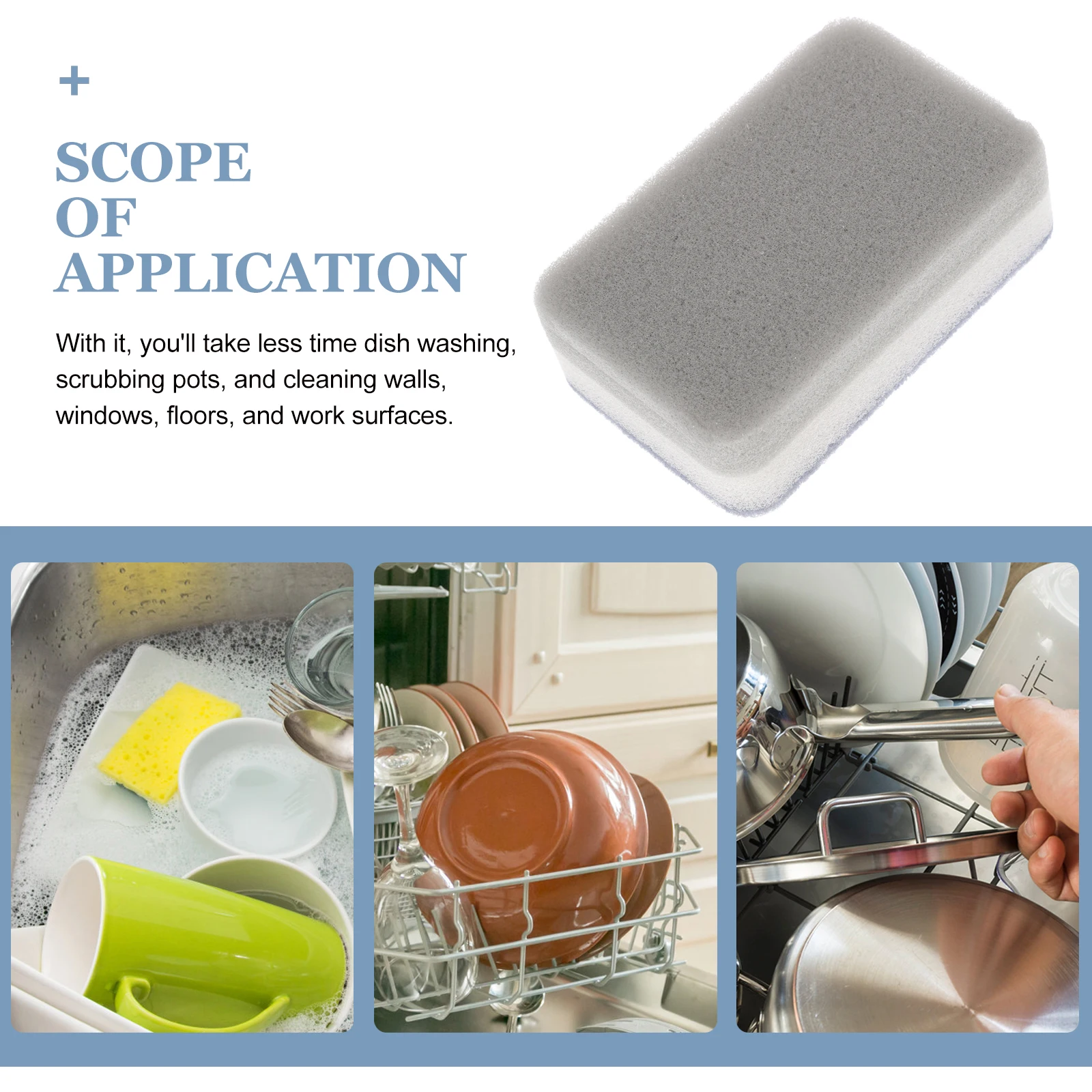 

10 Pcs Scouring Sponge Cleaning Scrubber Kitchen Tableware Decontamination Brush Absorbent Tough Pots Walls Surfaces