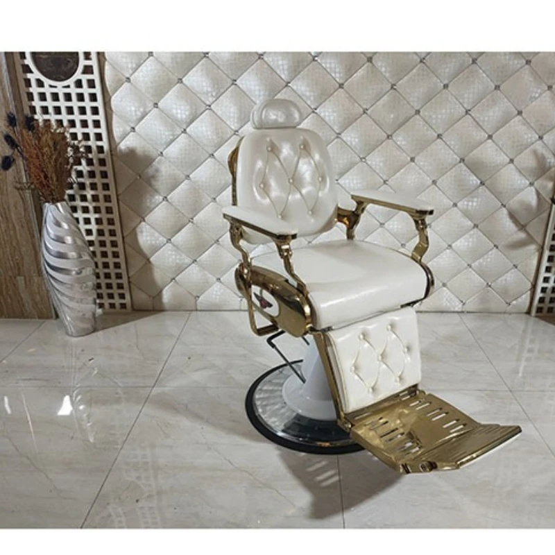 

Oil head large chair scissors barber shop hair salon special retro European and American style reclining white oil head chair me