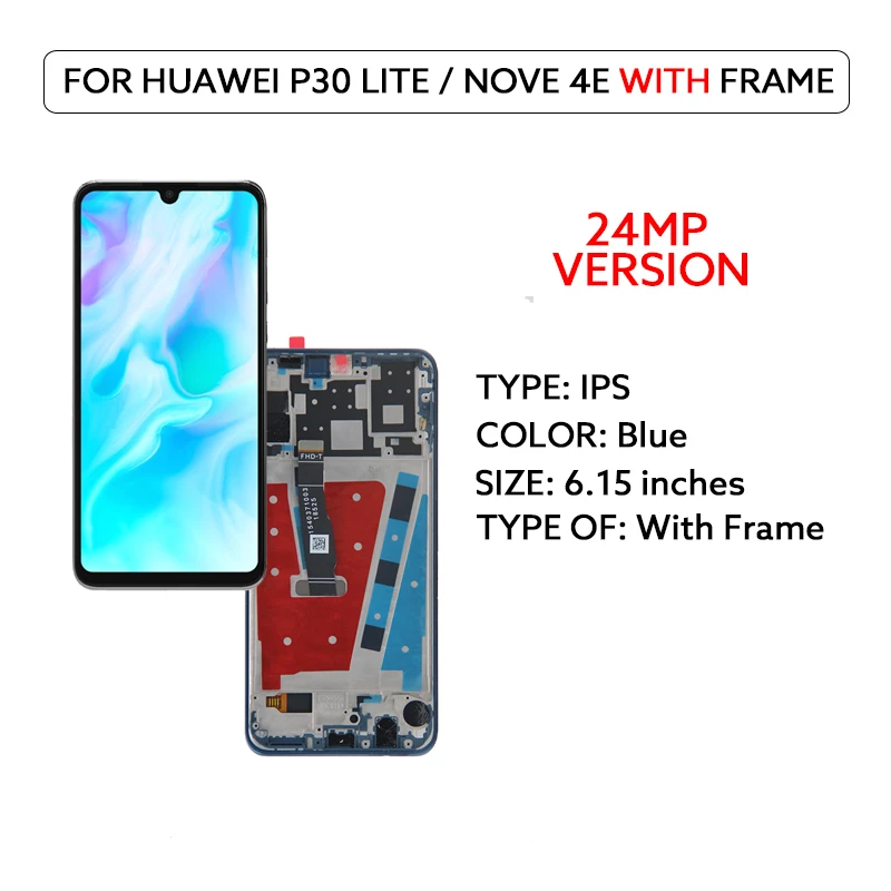 LCD Display Voor Huawei P30 Lite Nova 4e Touch Screen Digitizer 6.15 "MAR-AL00 MAR-TL00 MAR-LX2 Getest Vervangende Onderdelen Hot Koop