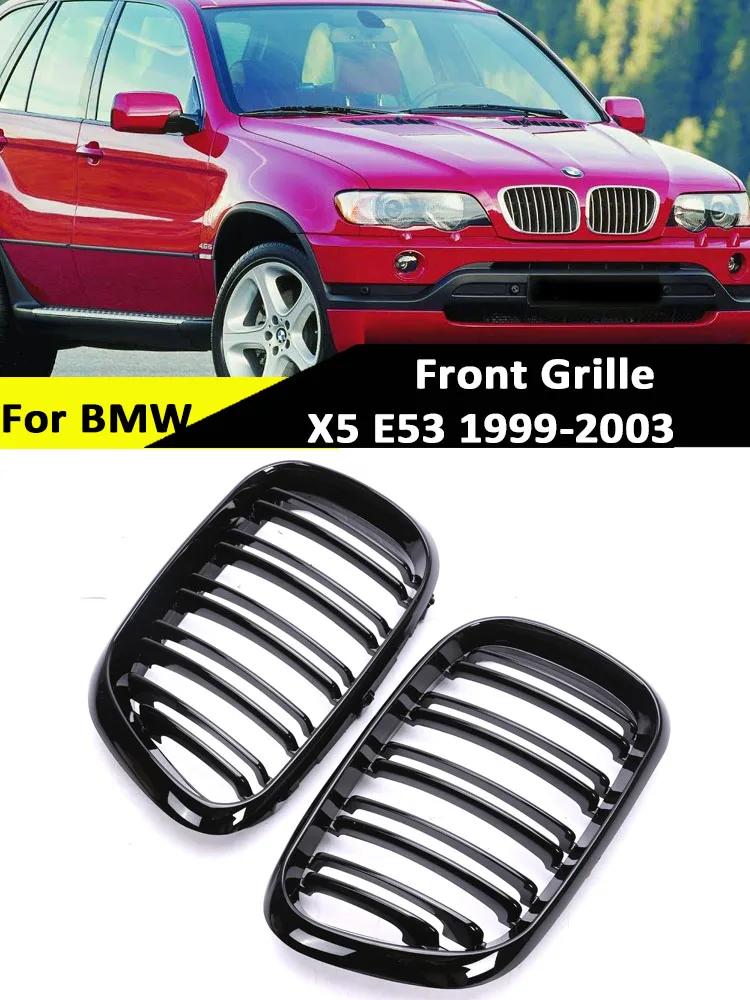 

For BMW E53 X5 X6 1999-2003 M Color Front Bumper Kidney Grille Car Styling Double Slat Carbon Fiber Gloss Black Grills Parts