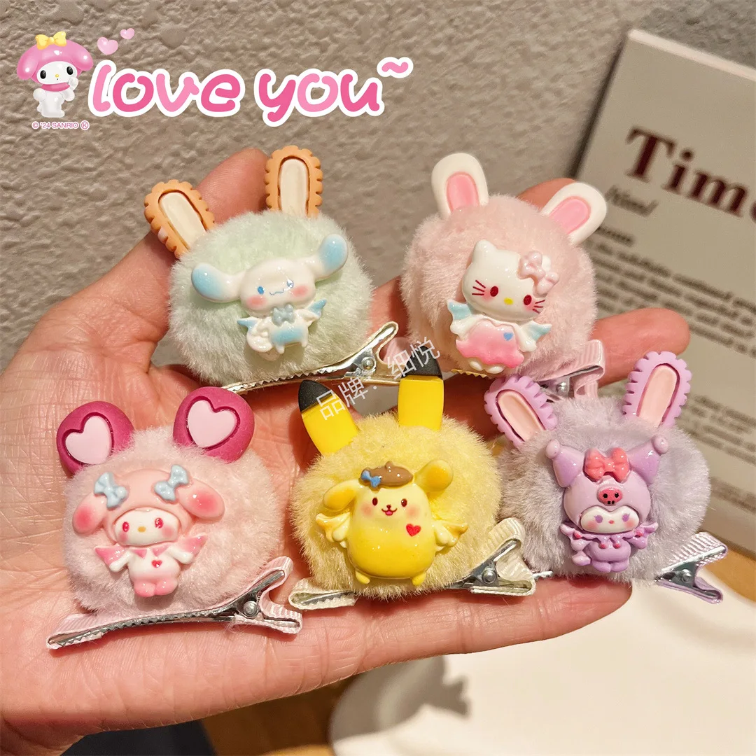 

5Pcs/set Sanrio Plush Hairpin Girls Sweet Cute Hello Kitty Cinnamoroll Hair Clip Side Bangs Clip Headwear Hair Accessories Gifts