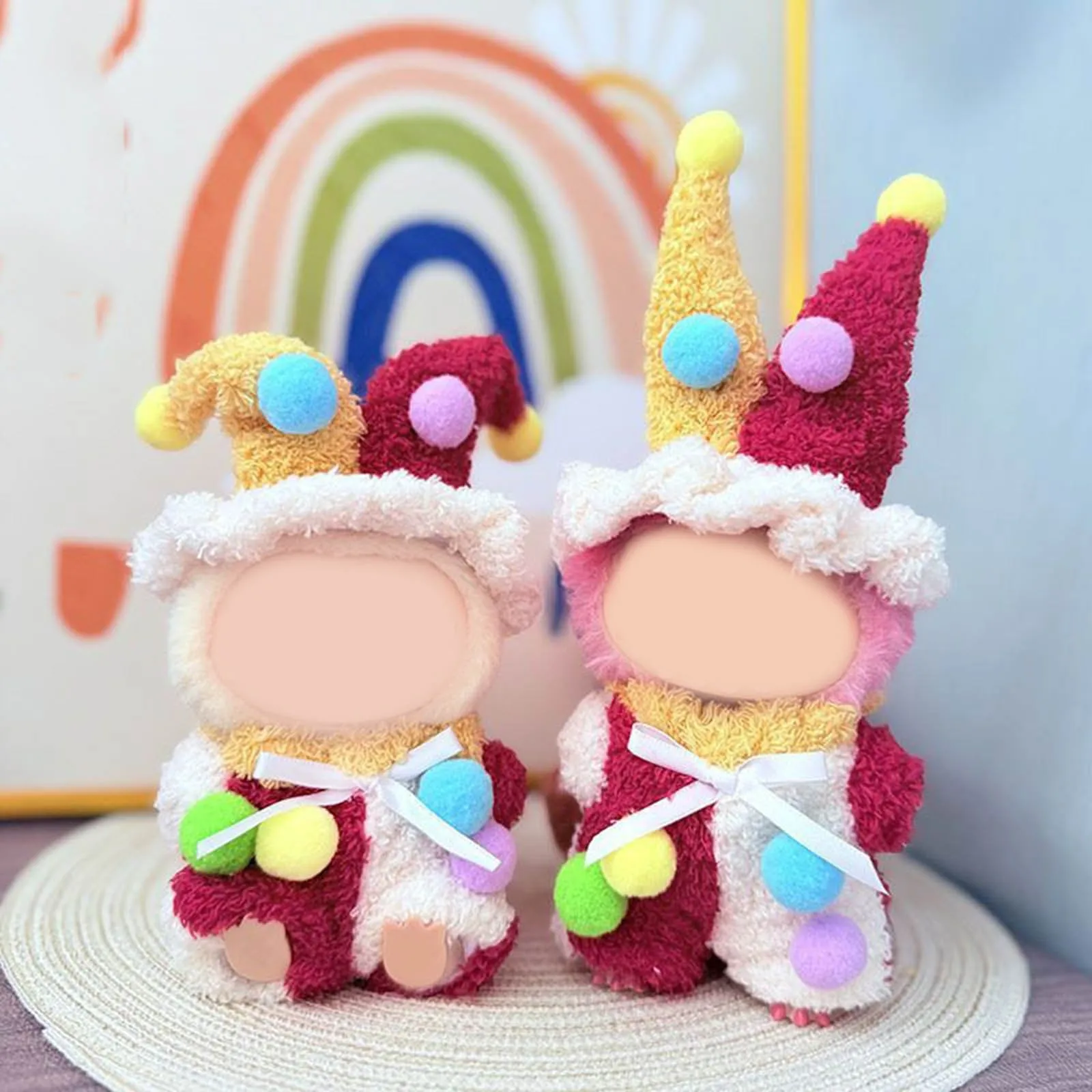 Mini roupas fofas, acessórios de roupas, festa sentada, bonecas labubu, bola colorida, conjunto de palhaço, roupas fofas, presentes diy para crianças