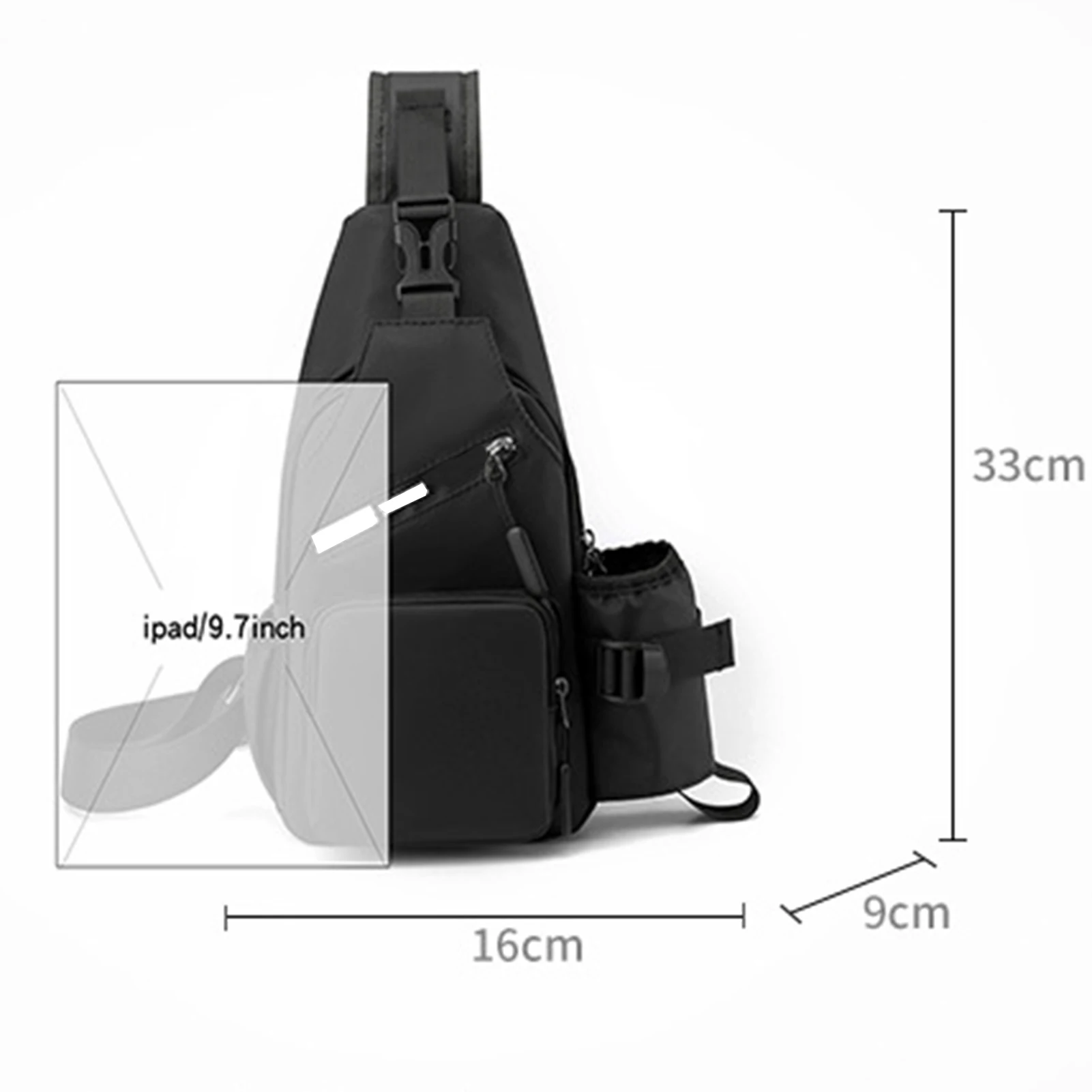 Commut Shoulder Bag With Mug Pocket Portable Large Capacity Small Sling Pack For Outdoor Sports