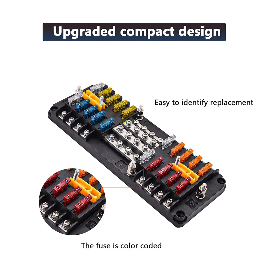 ABILKEEN 20Ways Auto Blade Fuse Box DC36V Max.100A Fuse Blade Holder with Ground and Cover for Car Boat Marine RV Car Truck