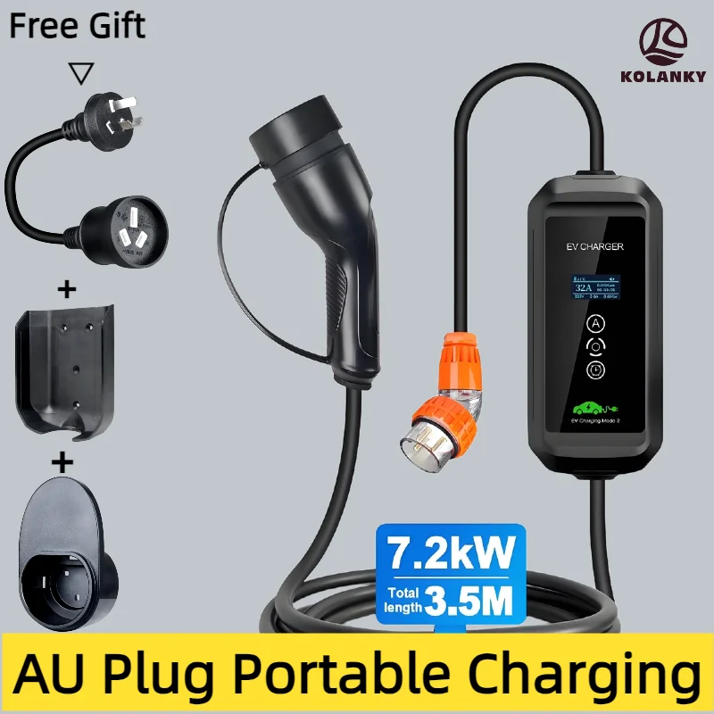 

AU NZ Plug Portable Charger 7.2KW 32A 3.5M Cable Type2 EV home Charging WallBox Electric Vehicle Cars fast Charger