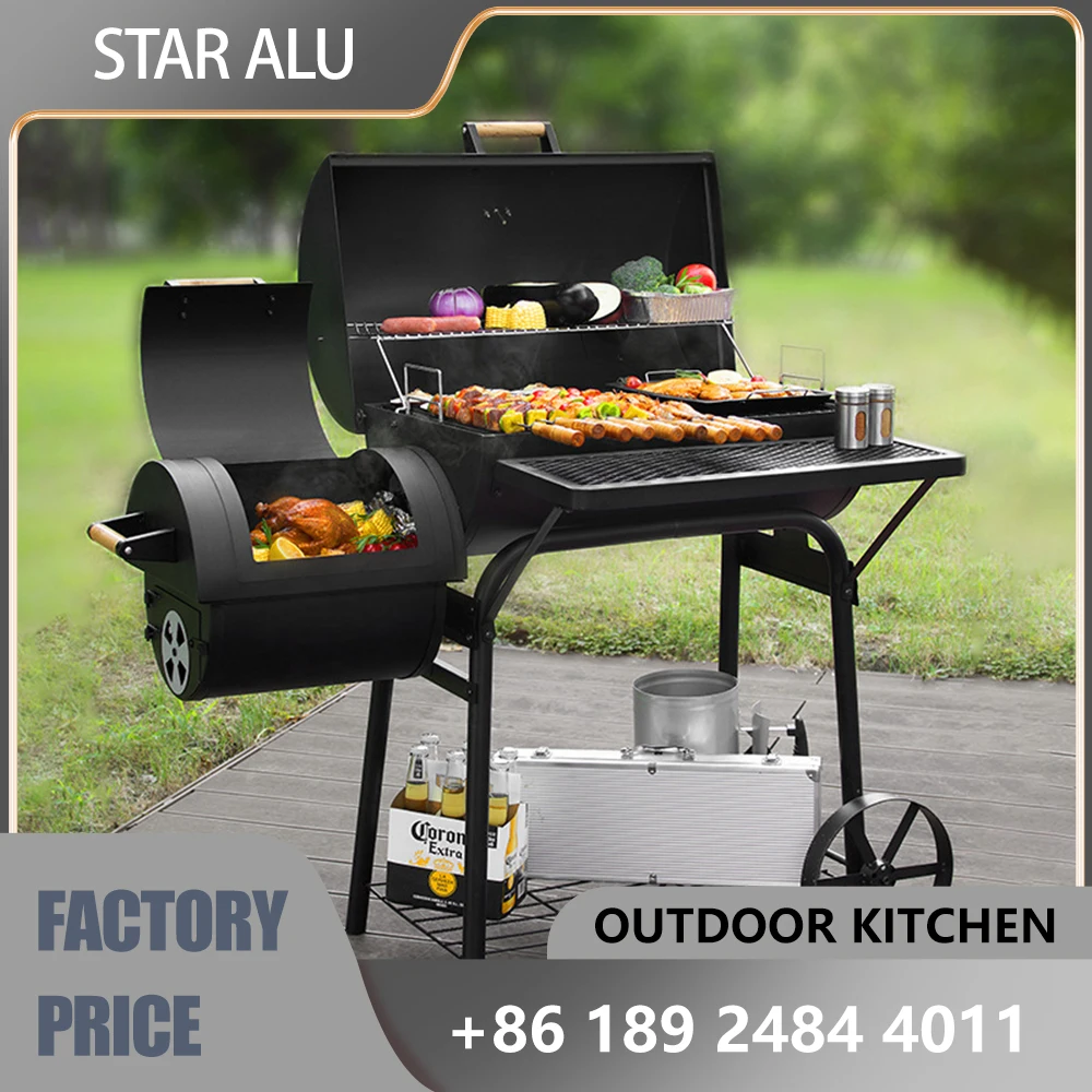 

Retro Charcoal Grill - Industrial-style BBQ and Smoking Grill with Thermometer, Heavy-duty Outdoor Grill for Backyard/Paddy Area