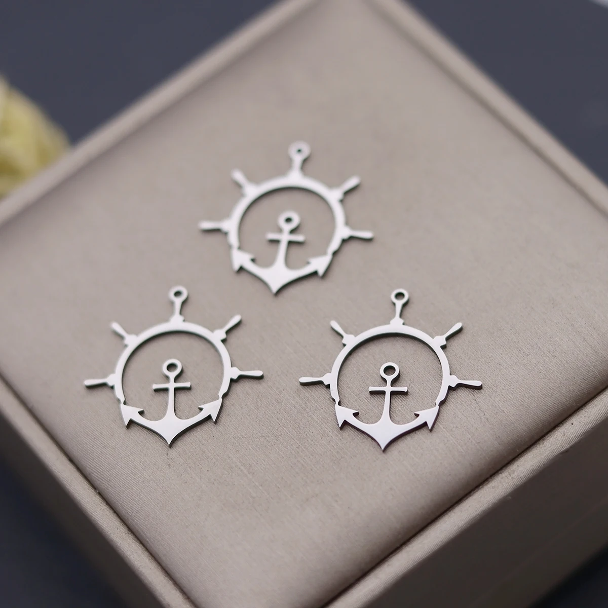 3pcs Navy Pirate Anchor Charms Ship Rudder Pendant Necklace Earrings DIY Supplies Jewelry Making Accessories