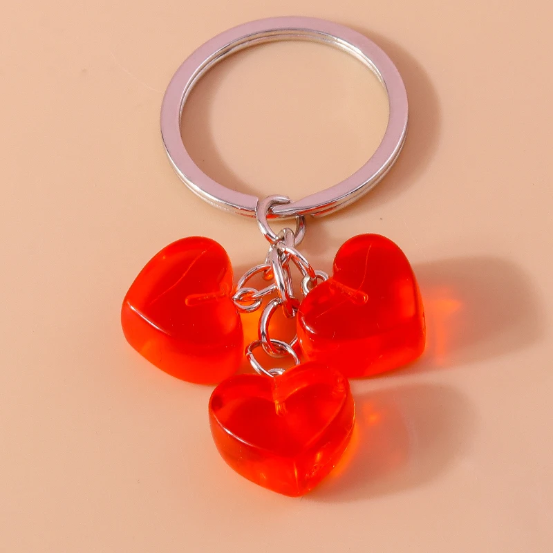 Lovely Candy Jelly Love Heart Keychain Charms Key Ring Pendants for Car Key Holder for Women Girl Handbag Decor Jewelry Gifts