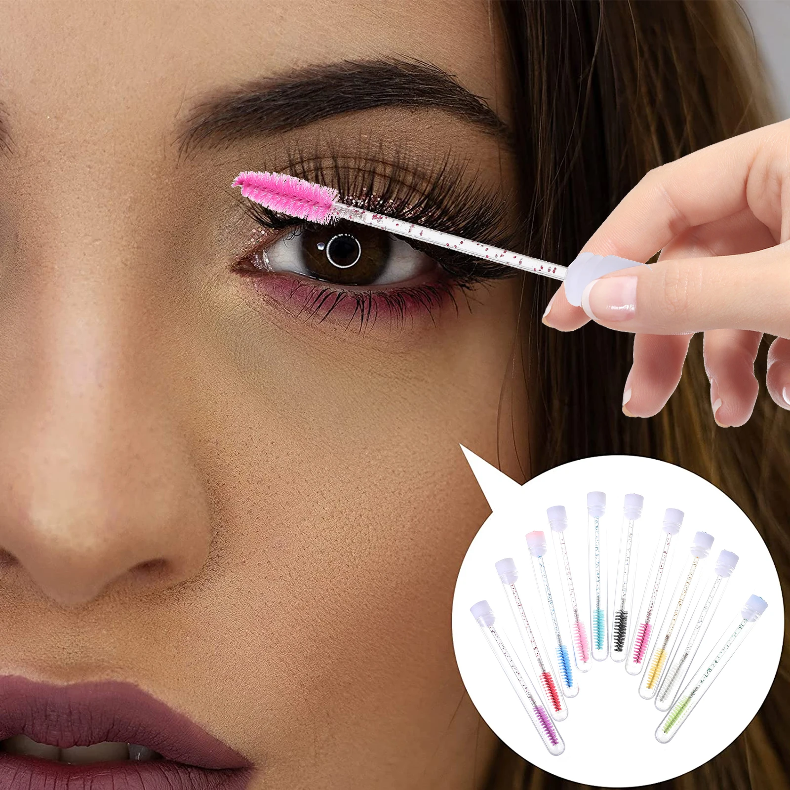 Brosse à cils tubulaire en plastique cristal, 20 pièces, pinceaux de maquillage portables, baguette de Mascara, Extensions fines, voyage, usage domestique