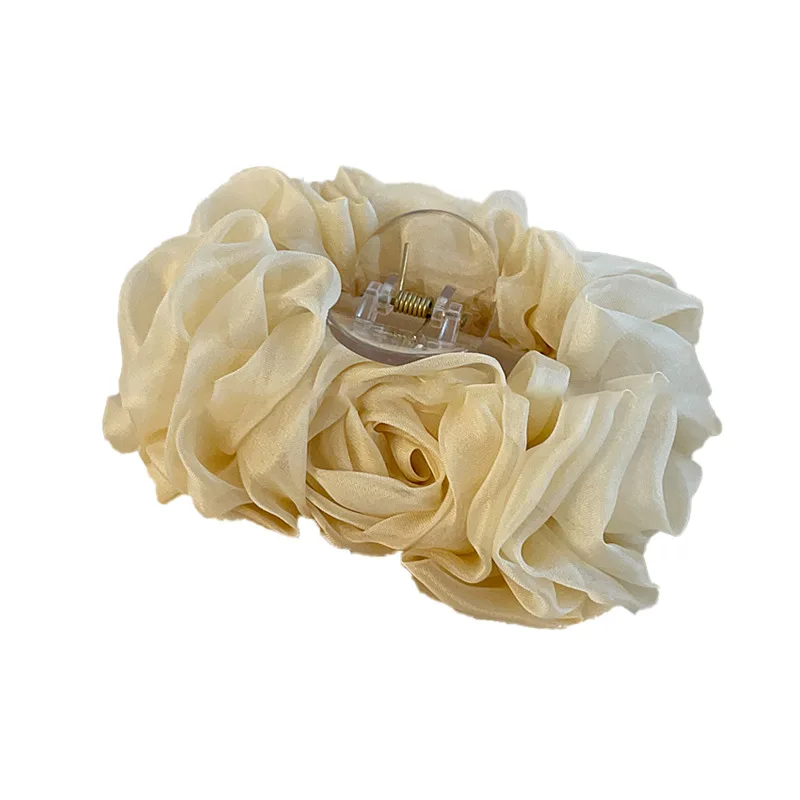 Elegant Silk Chiffon Flower Bow Large Hair Claw Fabric Ribbon Flower Rose Barrettes Women Girls Large Hairpin Hair Accessories