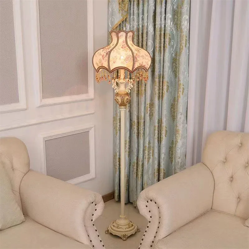 BRIGHT European Floor lamp Luxurious Living Room Bedroom Study Villa Hotels LED Warm Creativity Floor lamp Next To Sofa