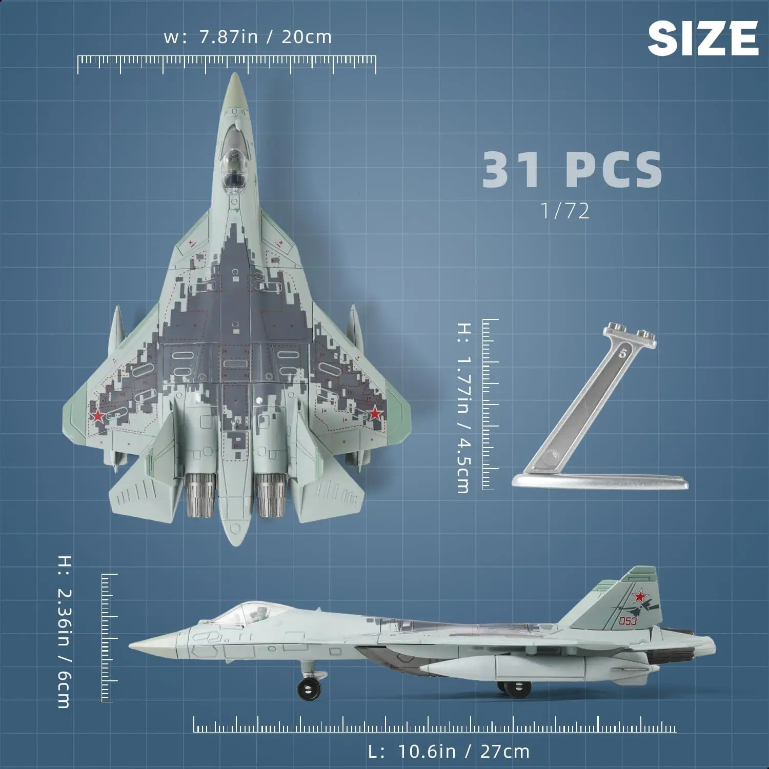 1:72 Scale SU-57 Fighter Jet Quick Build Model Kit Plastic Millitary Jet Toy Gift for Adults and Kids