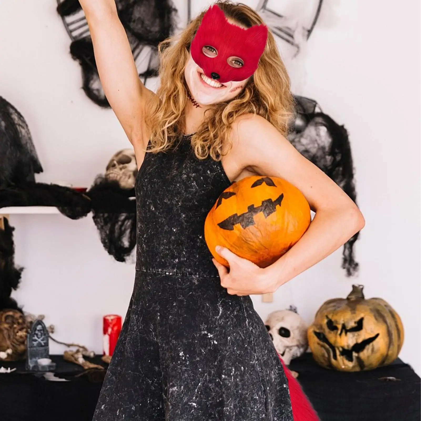 

Fox Face Cover And Tail Set Dress Up Outfit Halloween Cosplay Cat Face Cover Paw Gloves Cosplay Costume For Boys Teens Adults