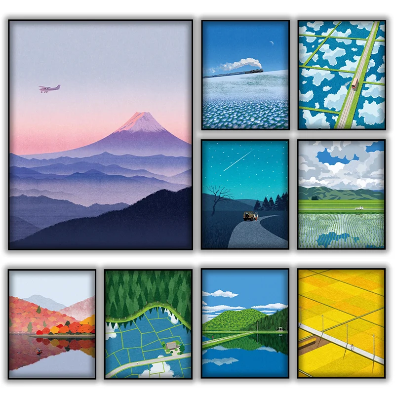 

Japanese Style Minimalist Flat Landscape Canvas Poster Wall Art Homes Cozy Cafe Bedroom Livingroom Office Wall Decor Unframed