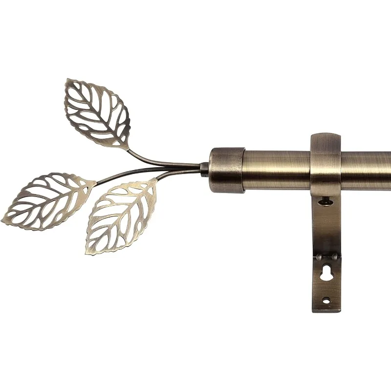 Brass Curtain Rod 1 Inch Diameter with Vivid Leaf Finials Telescoping Single Rod Window Adjustable Length from 48 to 86 Inch